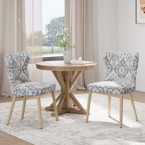 Lot De 2 Chaises Capitonnées Dossier Haut Style Club, Salle à Manger Cuisine Salon, Jacquard