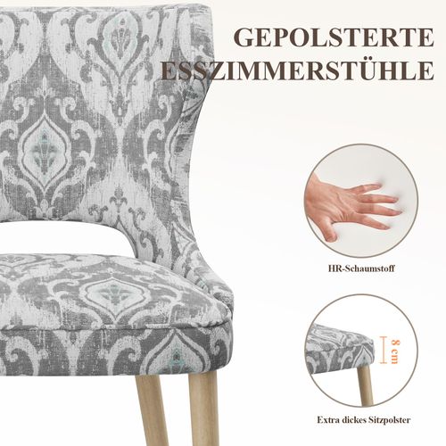 Lot De 2 Chaises Capitonnées Dossier Haut Style Club, Salle à Manger Cuisine Salon, Jacquard