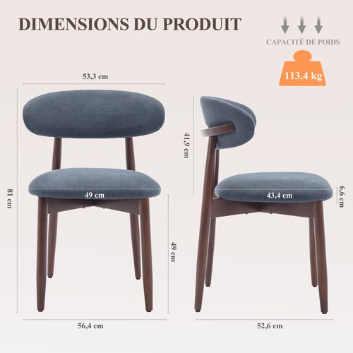 Lot De 2 Chaises De Salle à Manger, Assise En Mousse Haute Densité, Dossier Ergonomique, Bleu