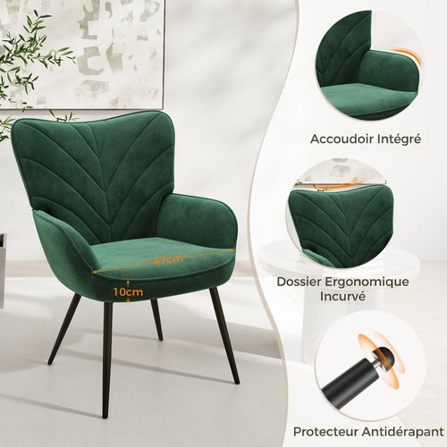 Fauteuil Moderne à Motif Feuille, Design Simple Et Naturel, Salon Et Bureau, Vert