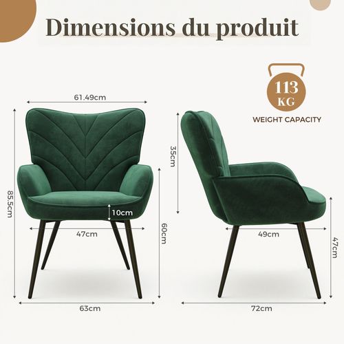 Fauteuil Moderne à Motif Feuille, Design Simple Et Naturel, Salon Et Bureau, Vert