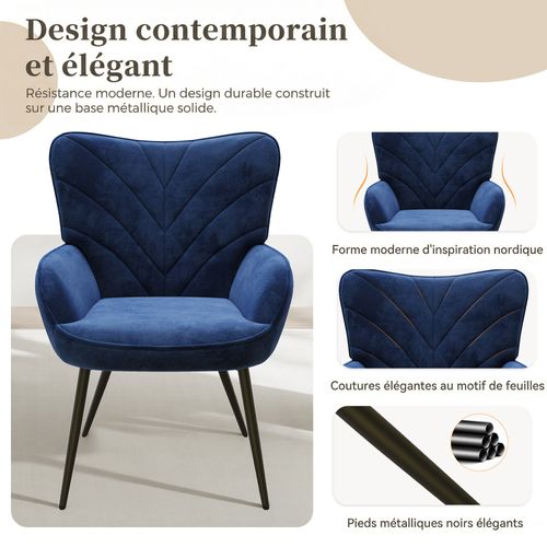 Fauteuil Moderne à Motif Feuille, Design Simple Et Naturel, Salon Et Bureau, Bleu