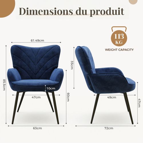 Fauteuil Moderne à Motif Feuille, Design Simple Et Naturel, Salon Et Bureau, Bleu