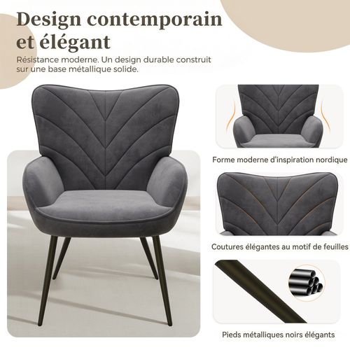 Fauteuil En Tissu Moderne à Motif Feuille, Design Simple Salon Et Bureau, Gris
