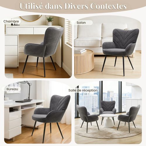 Fauteuil En Tissu Moderne à Motif Feuille, Design Simple Salon Et Bureau, Gris