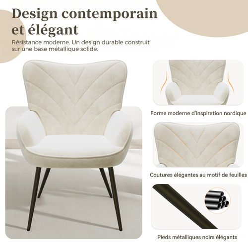 Fauteuil Moderne à Motif Feuille, Design Simple Et Naturel, Salon Et Bureau, Blanc