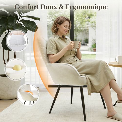 Fauteuil Moderne à Motif Feuille, Design Simple Et Naturel, Salon Et Bureau, Blanc