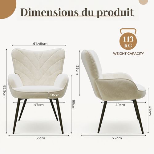 Fauteuil Moderne à Motif Feuille, Design Simple Et Naturel, Salon Et Bureau, Blanc