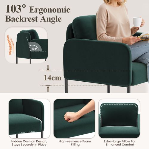Fauteuil Fixe En Tissu Avec Pieds En Métal Fin, Vert