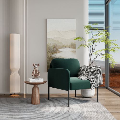 Fauteuil Fixe En Tissu Avec Pieds En Métal Fin, Vert