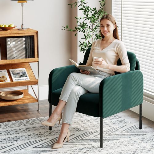 Fauteuil Fixe En Tissu Avec Pieds En Métal Fin, Vert