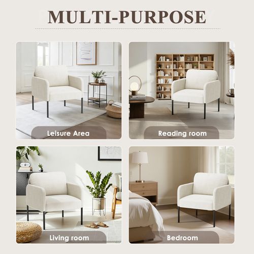 Fauteuil Fixe En Tissu Avec Pieds En Métal Fin, Beige