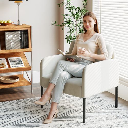 Fauteuil Fixe En Tissu Avec Pieds En Métal Fin, Beige