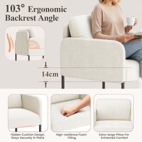 Fauteuil Fixe En Tissu Avec Pieds En Métal Fin, Beige