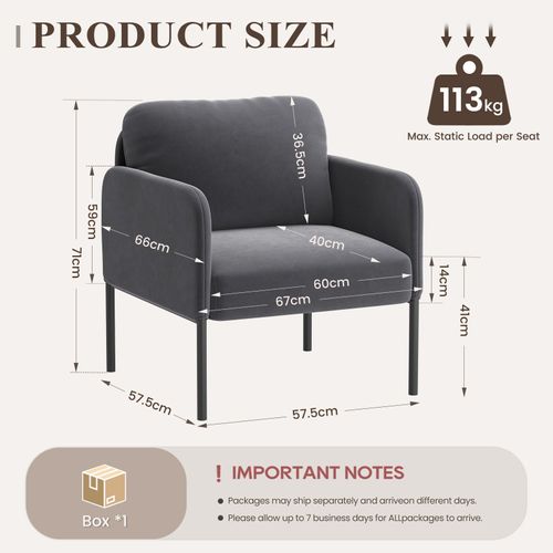 Fauteuil Fixe En Tissu Avec Pieds En Métal Fin, Gris