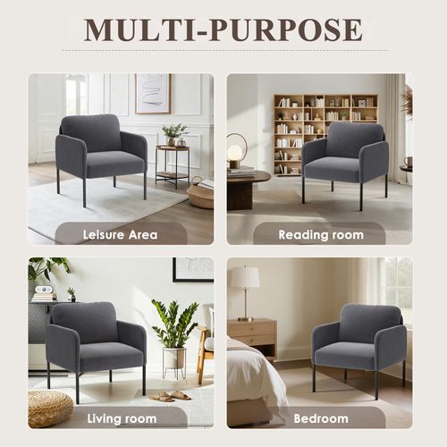 Fauteuil Fixe En Tissu Avec Pieds En Métal Fin, Gris