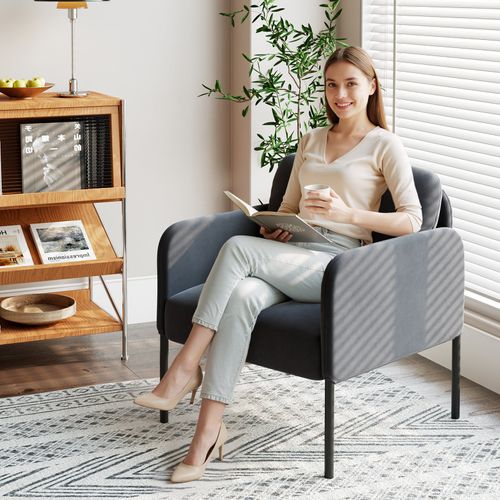 Fauteuil Fixe En Tissu Avec Pieds En Métal Fin, Gris