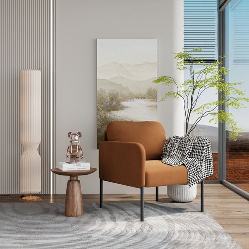 Fauteuil Fixe En Tissu Avec Pieds En Métal Fin, Orange