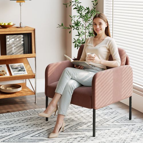 Fauteuil Fixe En Tissu Avec Pieds En Métal Fin, Rose