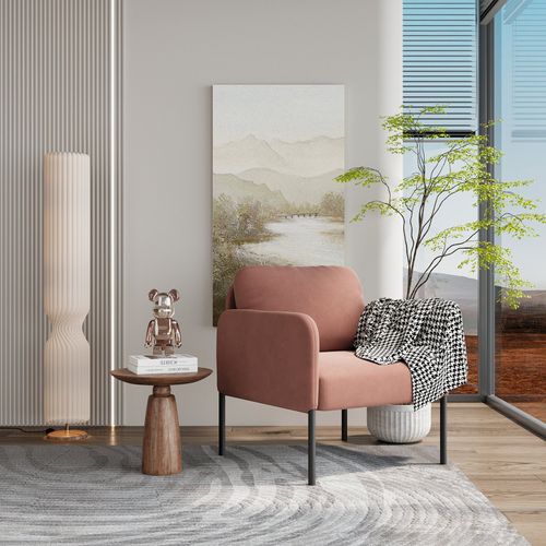 Fauteuil Fixe En Tissu Avec Pieds En Métal Fin, Rose