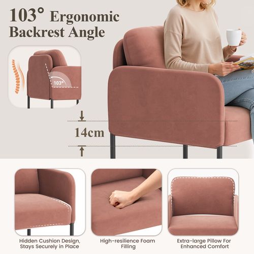 Fauteuil Fixe En Tissu Avec Pieds En Métal Fin, Rose