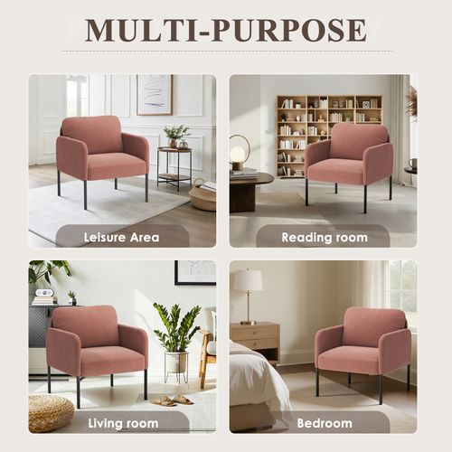 Fauteuil Fixe En Tissu Avec Pieds En Métal Fin, Rose