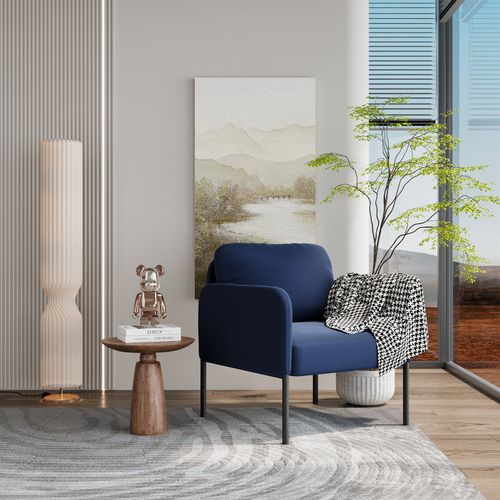 Fauteuil Fixe En Tissu Avec Pieds En Métal Fin, Bleu