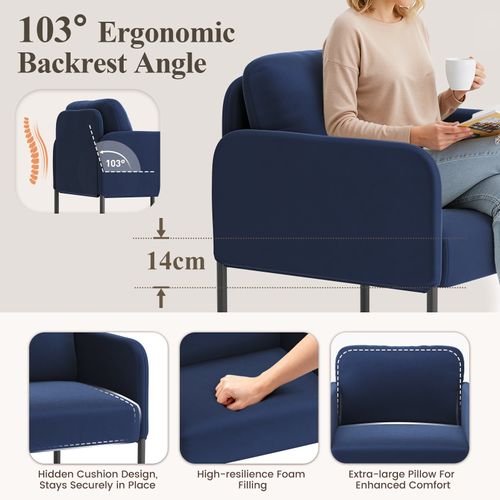 Fauteuil Fixe En Tissu Avec Pieds En Métal Fin, Bleu