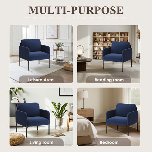 Fauteuil Fixe En Tissu Avec Pieds En Métal Fin, Bleu