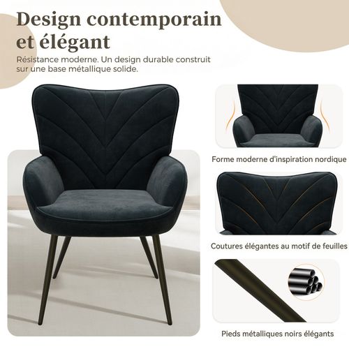 Fauteuil en Tissu, Design Simple Et Naturel, Salon Et Bureau, Noir