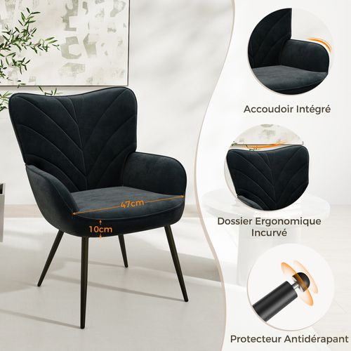 Fauteuil en Tissu, Design Simple Et Naturel, Salon Et Bureau, Noir