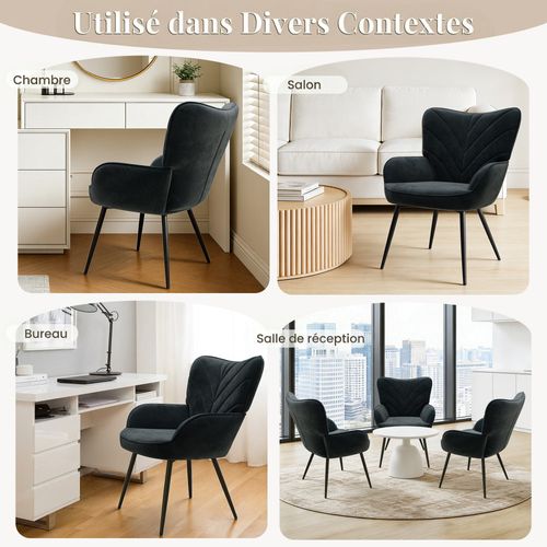Fauteuil en Tissu, Design Simple Et Naturel, Salon Et Bureau, Noir