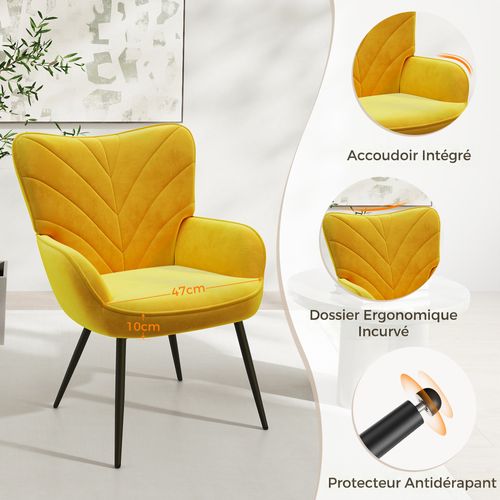Fauteuil Moderne à Motif Feuille, Design Simple Et Naturel, Salon Et Bureau, Jaune