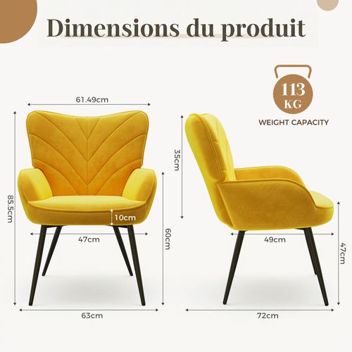 Fauteuil Moderne à Motif Feuille, Design Simple Et Naturel, Salon Et Bureau, Jaune