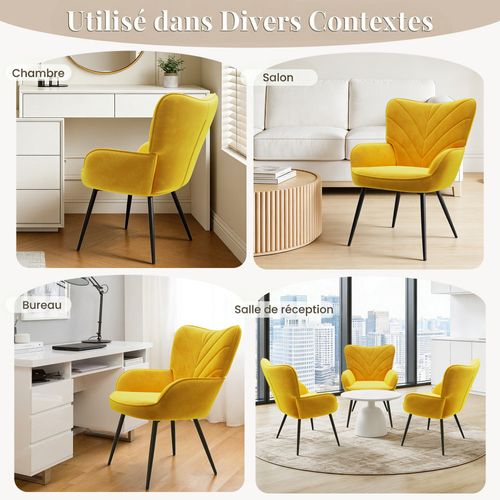 Fauteuil Moderne à Motif Feuille, Design Simple Et Naturel, Salon Et Bureau, Jaune