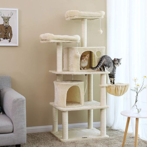 Arbre à Chat, Tour De Jeux, 2 Niches, Beige