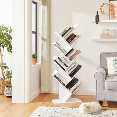 Bibliothèque, Étagère à 8 Niveaux, Meuble De Rangement, En Forme D’arbre Blanc