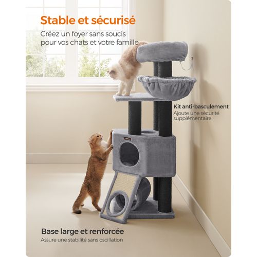 Arbre à Chat, Avec Plate-forme D’observation, Troncs Épais En Sisal Noir, Stable, Confortable, Gris