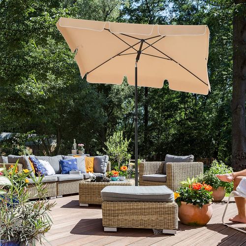 Parasol Rectangulaire 2 X 1,25 M, Protection Upf 50+, Ombrelle, Jardin, Sans Socle