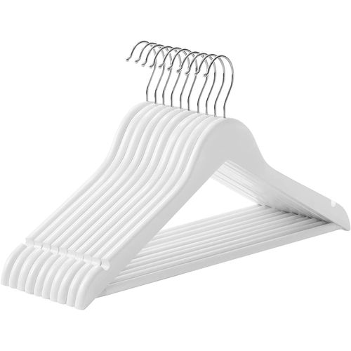 Cintre Bois, Lot De 10, Avec Encoches Antiglisse, Crochet Pivotant 360°, Blanc Et Argent