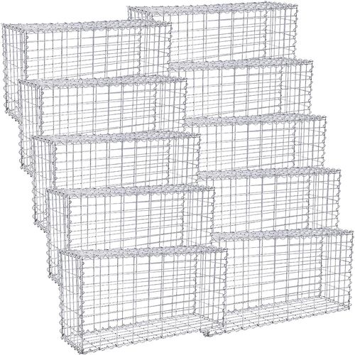 Lot De 10, Gabion Pour Pierre, Cloture Gabion, 100 X 50 X 30 Cm, Argent