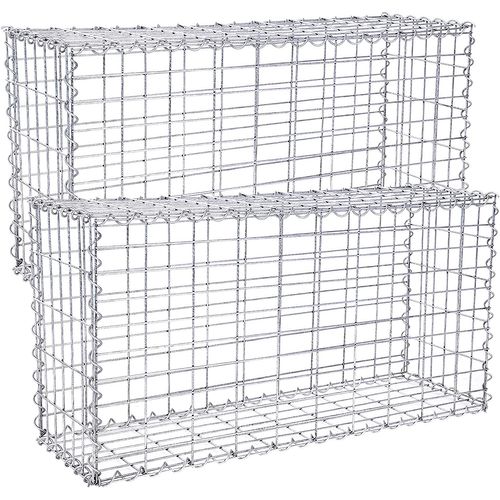 Lot De 2, Gabion Pour Pierre, 100 X 50 X 30 Cm, Cloture Gabion, Argent