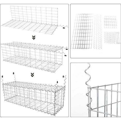 Gabion Pour Pierre, 4x 100x30x30 Cm, Cage En Métal, Cloture Gabion, Panier à Pierre,argent