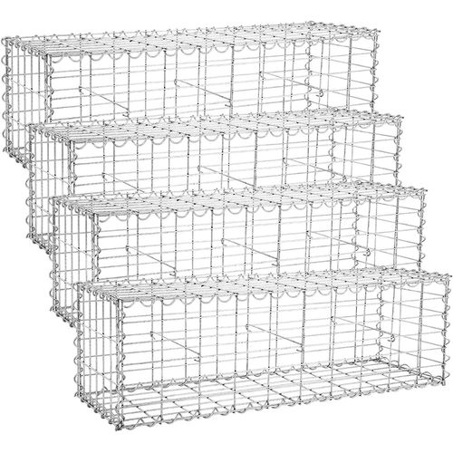 Gabion Pour Pierre, 4x 100x30x30 Cm, Cage En Métal, Cloture Gabion, Panier à Pierre,argent