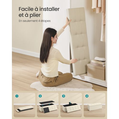 Bout De Lit,coffre De Rangement,pliable,charge 300 Kg,131 L,imitation Lin, Beige