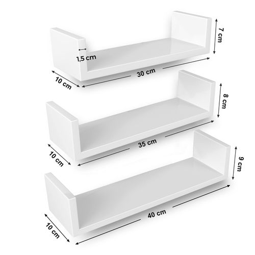 Lot De 3 Etagères Murales Flottantes Rangement Panneau De Mdf Blanche Lws40wt