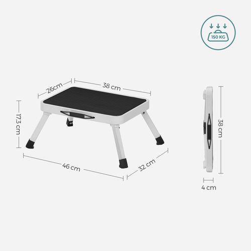 Marchepied à 1 Niveau, Escabeau, Échelle, Tabouret, En Acier, Antidéparant, Pliable, Blanc Gsl01wt