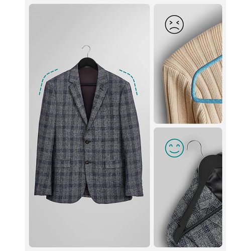 Cintre Bois, Lot De 50, Avec Encoches Antiglisse, Crochet Pivotant 360°, Noir Et Argent