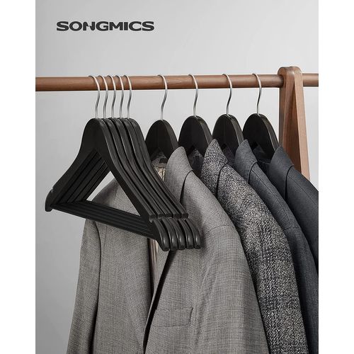 Cintre Bois, Lot De 50, Avec Encoches Antiglisse, Crochet Pivotant 360°, Noir Et Argent