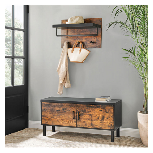 Etagère Murale 3 Patères Métal Et Bois - Naturel Fonce